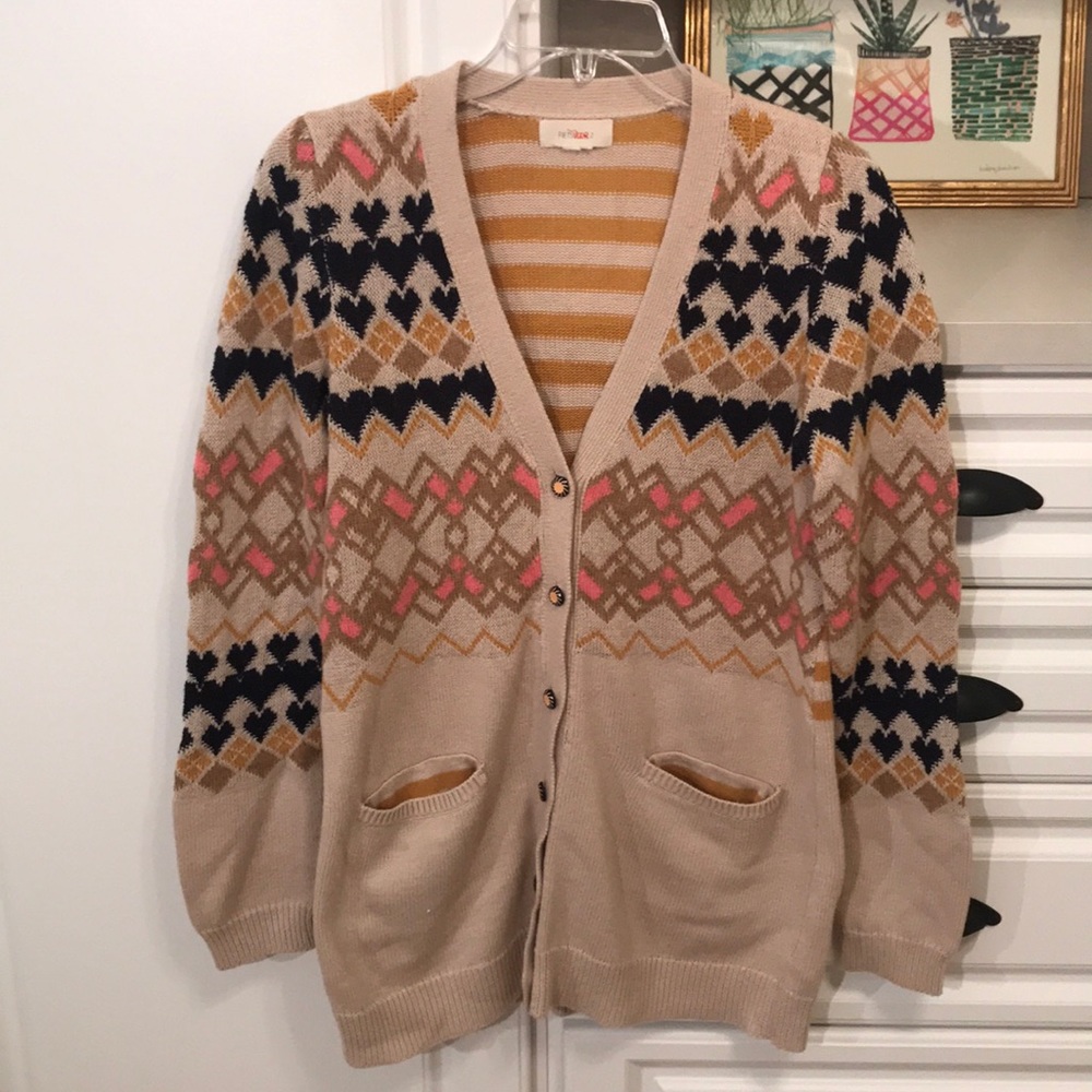 Adorable striped & Heart Print Long Cardigan